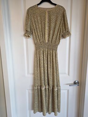Max Studio Yellow Floral Maxi Dress with Smocked Waist